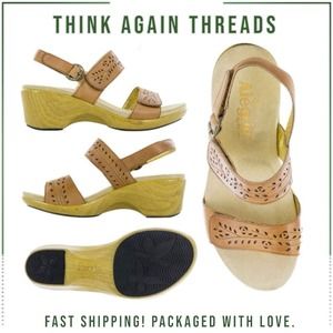 Alegria Women's Open-Toe Romi Cognac Leather Wedge Sandal Size 37